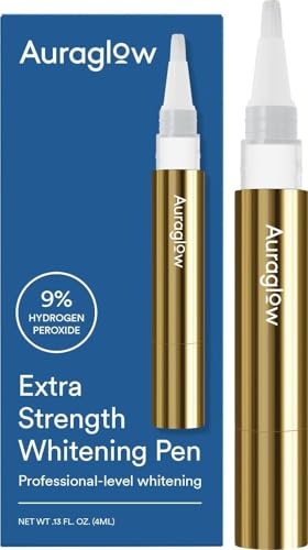 Auraglow Teeth Whitening Pen – Extra Strength 9% Hydrogen Peroxide, 40+ Treatments, No Sensitivity, Removes Coffee Wine Tea Stains, Whiten Teeth Fast, Enamel Safe, Made in USA, 4mL