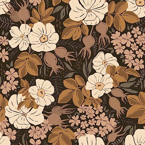 UniGoos Rouleau de papier peint temporaire à décoller et à coller - Motif fleurs beiges - Feuilles brunes - Moderne - Pour armoire, chambre d'enfant - Décoration à faire soi-même - 45 x 300 cm
