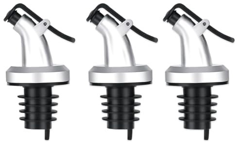 Ausgießer für Flaschen, Silber-matte Flaschenausgießer für Öl, Essig & Spirituosen - Passend für 2,3 cm Innendurchmesser - Mit Verschlusskappe - Ideal für Ölflaschen,(3er Set)