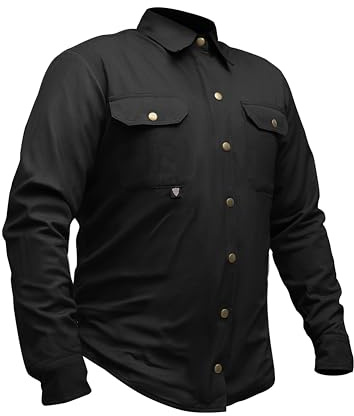 GREAT BIKERS GEAR - Mens Motorcycle Shirt Reinforced with Protective Aramid Lining Fabric Motorbike with Free CE Protectors Black