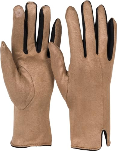 styleBREAKER Damen Touchscreen Handschuhe Farbkontrast | Leitfähige Fasern am Zeigefinger für Displays, weiches Fleece-Innenfutter, extrem elastische Passform für 16-21 cm Hand.