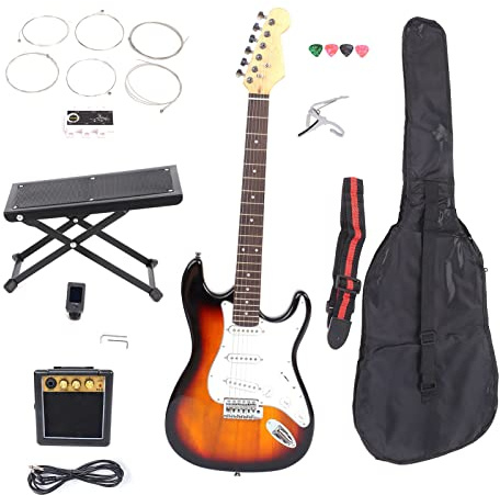 UPQRSG 39 Zoll e Gitarren Set, für Anfänger mitKomplettem Starter Kit, C Förmige Hals Sunset Sycamore Musikinstrumente, Anfängergitarre für Kinder, Kinder, Studenten, Anfänger