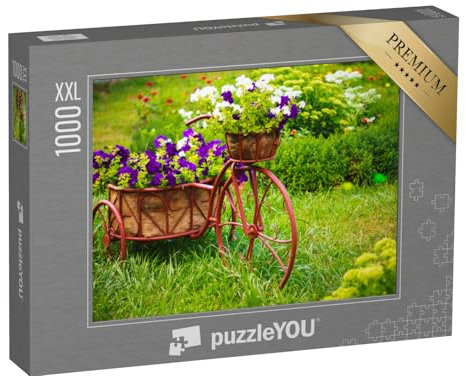 Puzzle 1000 Teile XXL „Kreative Gartendekoration: Altes Fahrrad mit Blumenkorb“ – aus der Puzzle-Kollektion Garten