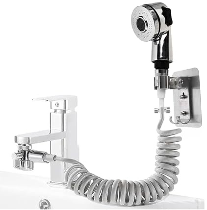 Avilia Doccetta Universale per Lavandino da Cucina e Bagno con Prolunga Flessibile 150cm, Installazione Facile, Supporto da Parete Incluso, in ABS Cromato, 10x5.5cm