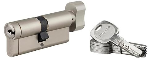 THIRARD - Cilindro de cerradura con botón de 40 BTx40 mm, sistema de seguridad con acabado de níquel, uso puerta de entrada, fabricado en Francia. Incluye 4 llaves planas reversibles