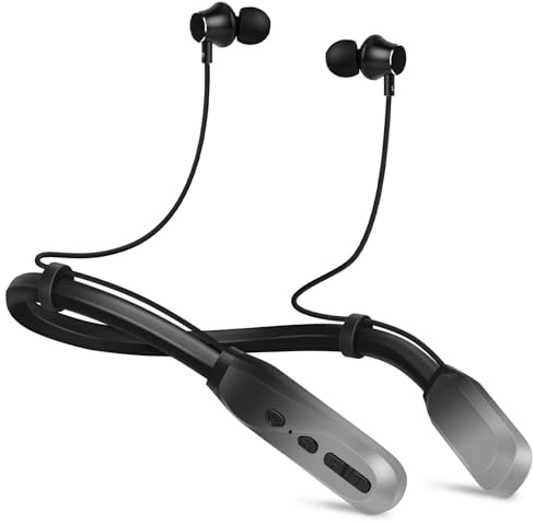 Lecefty Neckband Bluetooth Headphones, 200H Extra Long Playtime Wireless Stereo Neckband Earbuds with Microphone, Waterproof Balanced Armature Drivers in Ear Headset for Sports/Workout (Silver)