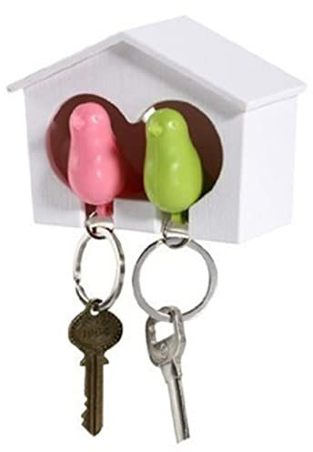 SOESFOUFU 2 Birdhouse-Schlüsselring mit rosa grünem Vogel - Haussperling - Schlüsselhalter Birdhouse Schlüsselanhänger mit grünem Vogel Schlüsselhalter für die Wand Schlüsselringe der Vogel
