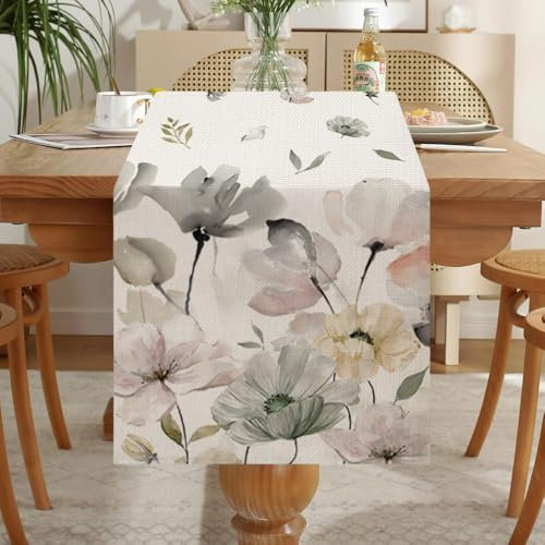 LOZULO Tulpen Tischläufer Modern Frühlingsdeko Tisch Wetterfest Leinen Lang Abwaschbar Outdoor Tischdecke Frühling für Party Tischmatten Küche Läufer 40x140 cm