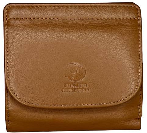 Luxevo Pequeña caja vienesa para hombre, de piel fina, cartera compacta con protección RFID para mujer, monedero para mujer (clásico, bronce), marrón, 10 X 10.5 X 2 cm, Clásico