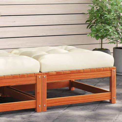 Tidyard Gartenhocker mit Kissen Sitzhocker Campinghocker Fußhocker für Balkon Terrasse Wachsbraun Massivholz Kiefer