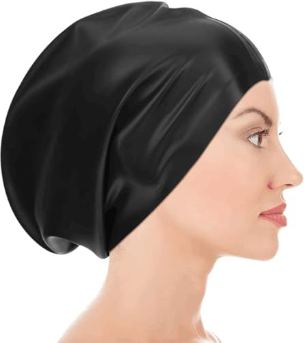 EORPAVU Bonnets de Bain pour Femme, Bonnet de bain extra large pour hommes et femmes, bonnet de bain en silicone imperméable de haute qualité pour cheveux épais et longs (30 x 30 x 22 cm)