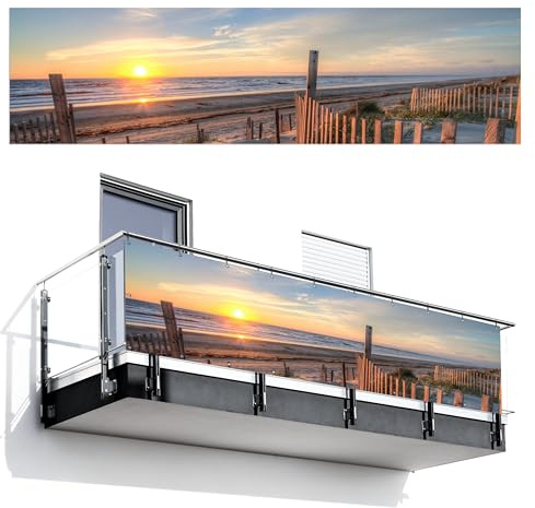 MuchoWow© Balkon Sichtschutz Einseitig Groß PVC Kunststoff Garten | 75x300 cm - Windschutz ohne bohren Wetterfest Sichtschutzzaun Terrasse Balkonverkleidung Deko Strand - Sonnenuntergang