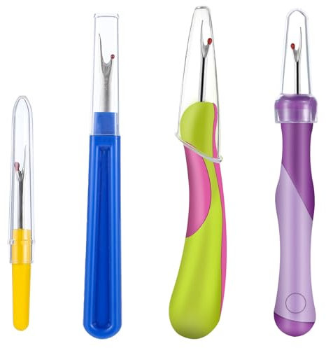 Molain 4 Stück Nahtauftrenner, Nahttrenner Saumtrenner Seam Ripper Set Mit Schutzkappe Professional Fadentrenner Für Entfernen Unerwünschter Säume Nähte(4 Farben Farbe zufällig)