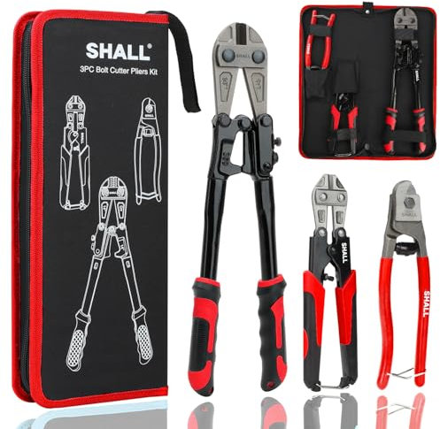 SHALL Bolzenschneider, 35,6 cm, robuster Bolzenschneider, 20,3 cm Mini-Bolzenschneider, 20,3 cm Drahtseilschneider, ergonomischer Griff, effizientere Hebelwirkung zum Schneiden von Schlössern, Ketten,