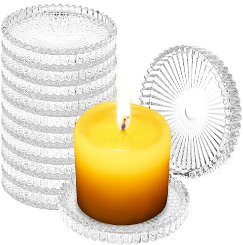 YAYODS Lot de 12 Assiettes à Bougie Rondes en Verre Transparent - Bougeoirs pour Bougies Piliers et Bougies Chauffe-Plat - Décoration de Table