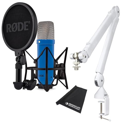 Rode NT1 Signature Cobalt - Micrófono de estudio con brazo articulado PSA-1+, color azul cobalto y paño de microfibra keepdrum