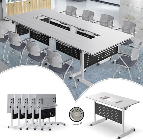 Klappbarer Konferenztisch, moderner weißer Konferenzraumtische, Flip-Top, mobiler Meeting-Trainingstisch für 2–10 Personen, Roll-Seminartisch für Büro-Trainingsseminar, 140 x 60 x 74,9 cm (B x T x H)