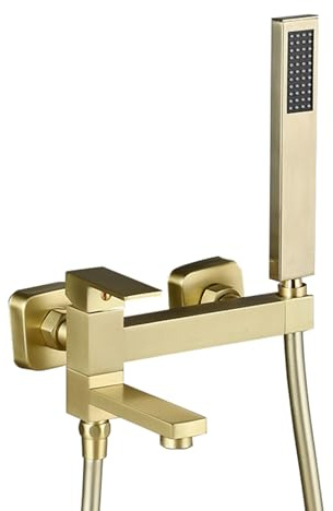 Generisch Badewanne Armatur Badewannenarmatur Gebürstetes Gold mit Handbrause Badewannen Mischbatterie Messing Duscharmatur Einhebelmischer
