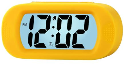 Plumeet Réveil électronique, Alarm Réveil Matin avec Grand écran LCD, Fonction Snooze, avec Veilleuse, Alimenté par Batterie, Convient Aux Alarmes de Voyage et de Chevet (Jaune)