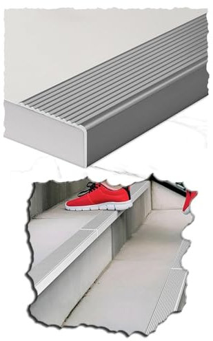 REDEXI Außen Treppenkante Treppenprofil Antirutsch Treppenstufen, Aluminium Stufenkantenprofil Treppenkantenschutz Für Holz Fliesen Vinyl Marmorierte Ecken(Grey,W50 x H30MM)