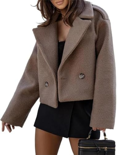 xxxiticat kvinnors ull blandning cropped trench rock höst vinter ärta rock dubbel bröst blazer jackor mode rock, Kaffefärg, M