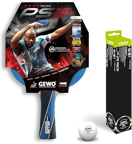 GEWO PS Blast Carbon Pro Tischtennisschläger - ITTF genehmigter Profi-Tischtennisschläger, Carbon-Schläger mit schnellem Belag GEWO Return Pro und hohen Rotationseigenschaften, konkav, 2,0mm Schwamm