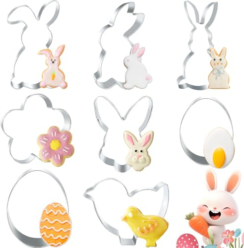 Ausstecher Ostern Set,8 Stück Osterhasen Ausstecher Plätzchen Ausstechformen Ostern,Osterausstecher Hase,Edelstahl Keksausstecher Oster Keksform für Backen,Küken,Häschenkopf,Ei,Blume