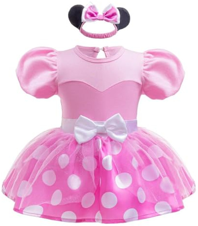 Lito Angels Vestito Costume da Principessa Minnie Body Tutina con Fascia per Bimba Taglia 9-12 mesi