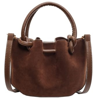 CORIOS Damen Kordelzug Eimer Taschen PU Leder Schultertaschen Wasserdicht Umhängetaschen Kleine Kapazität Handtasche Mode Tote Beutel Tragetasche Elegant Henkeltaschen Messenger-Tasche Braun