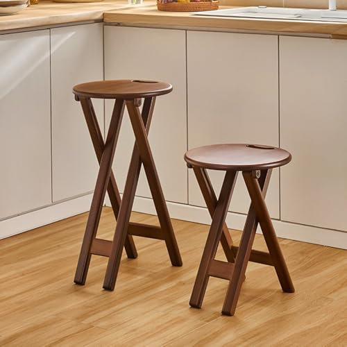 RTVGNSZSJL 45cm 60cm Sgabello da Bar Pieghevole Portatile, Sgabello Pieghevole in Legno con Poggiapiedi, Sgabello Alto Pieghevole Rotondo con Maniglia per Cucina Pranzo caffè(H:45cm/18in)