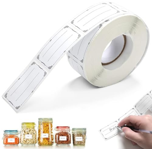 Etiketten Selbstklebend,Zommke 1 Rolle 600 Stück Klebeetiketten zum Beschriften, Lebensmitteletiketten-Aufkleber,Gefrieretiketten,Klebeetiketten, Marmeladen Etiketten - für Gläser, Marmelade, Flaschen