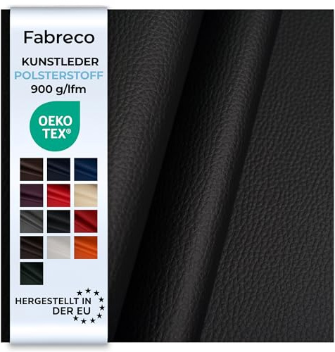 Fabreco - KUNSTLEDER Schwarz Meterware (3M x 140cm) – Lederimitat in Lederoptik - Bezugsstoff Meterware für Möbelstoffe - Stoffe für Stühle Beziehen - Polsterstoff, Polsterbezug & Möbelstoff (Schwarz)