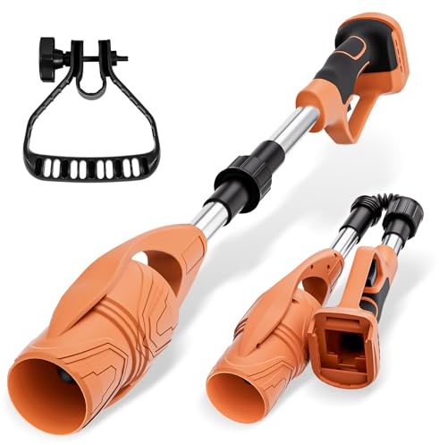 HANSILK soplador de Hojas inalámbrico Plegable y Ligero (sin batería), Velocidad 63 m/s Volumen 600 CFM Compatible con batería 18V soplador Compacto para césped/Patio/acera/Garaje Naranja