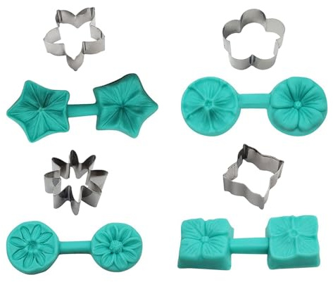 Wefenad Lot de 4 moules en silicone en forme de pétales de fleurs avec 4 emporte-pièces en acier inoxydable pour décoration de gâteaux