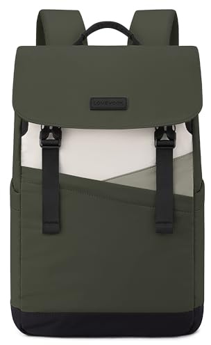 LOVEVOOK Rucksack Damen Herren, 15.6 Zoll Laptop Schulrucksack Teenager Mädchen Elegant, Leichte Schultasche Backpack Wasserdicht, Tagesrucksack Daypack Woman für Uni Schule Reise Arbeit, Grün Beige