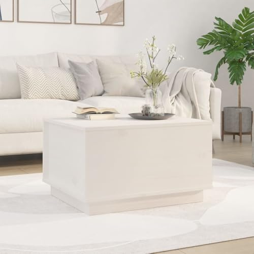 HaoChrymec Table Basse with Pin Massif, Plateau Relevable, Grand Espace de Rangement, Coffee Table, Table Salon, pour Salon, Blanc, 60 x 50 x 35 cm