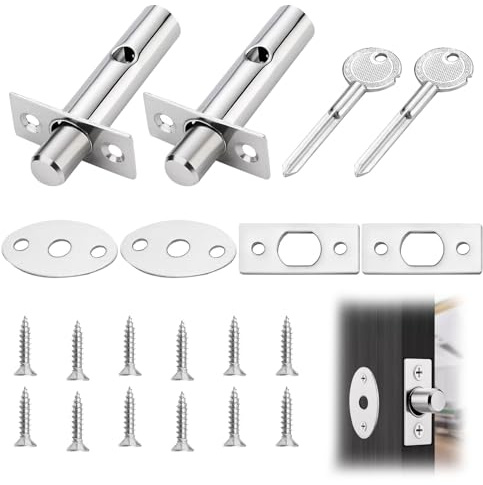 2 Pack Mortice Door Bolts with 2 Star Key, Stainless Stee Anti-Theft Internal Door Lock with Matching Screws, Security Rack Bolt Enhanced Protection for Home Workplace Bedroom Doors Window