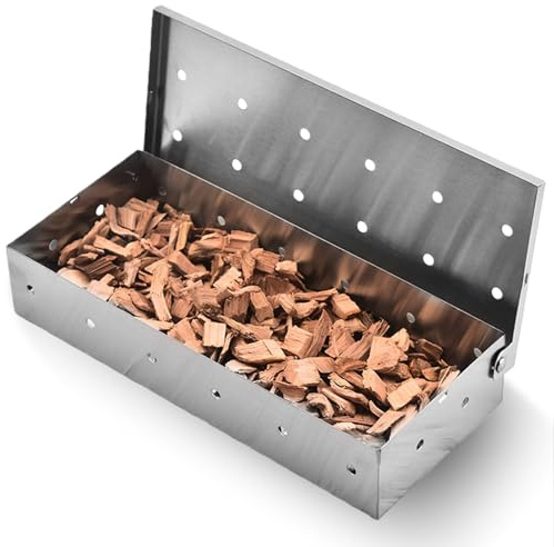 GBKDQQ 2 cajas para ahumar, 22 × 9,7 × 4,3 cm, acero inoxidable, caja para ahumar, parrilla de gas, parrilla para ahumar, accesorios para barbacoa eléctrica, barbacoa y barbacoa (plata)