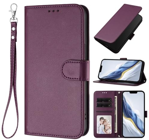 HAOFUGUI Funda Cartera para Moto G22 4G / E32S / E22S 4G, Cubierta de Cuero PU Carcasa, TPU Protección Antigolpes Funda, con Ranuras para Tarjetas Bolsillo y Correa de Muñeca-Violeta