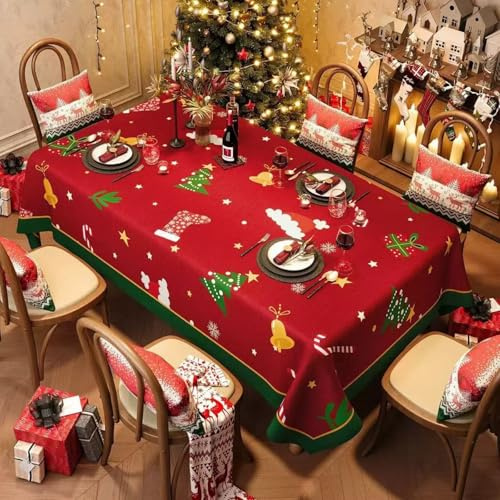 FANSU Wachstuchtischdecke Weihnachten Rechteckig,Schneeflocke Gartentisch Wasserdicht Gartentischdecke Outdoor Ölbeständige Tischdecke Plastik Abwaschbar Wachstuch (Weihnachtssocken,80x120cm)