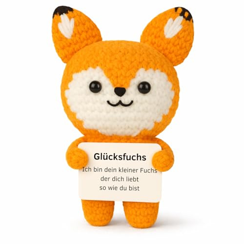 Glücksmoment Pocket - DAS ORIGINAL Hug Positiver Glücksfuchs, Glücksbringer und Kleine Umarmung, MutmacherGeschenk, Gute Besserung Geschenk, Kreative Strickwolle Fuchs Figur, Einschulung Geschenk
