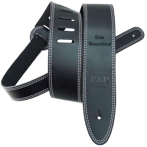 keepdrum personalisierter Gitarrengurt aus Echt-Leder Schwarz mit Wunsch-Text Gravur