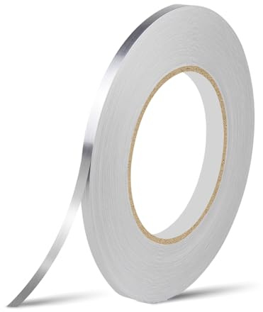 DIPZO Cinta Adhesiva de Espejo Plateada, 5mm x 50 Metros, Película de Poliéster Metalizado, Tira Decorativa Resistente al Agua para Grietas de Azulejos y Proyectos DIY