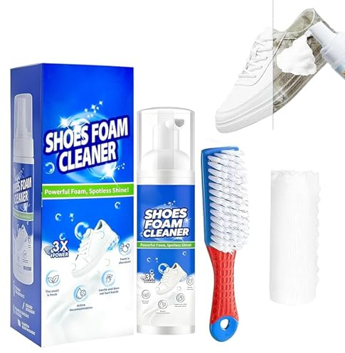 200ml Shoe Cleaner Kit for White Trainers & Sneakers, Foam Shoe Cleaner | with Brush & Microfibre Cloth, Removes Dirt & Yellow Stains, Suitable for Leather, Canvas, Mesh, Rubber & Running Shoes
