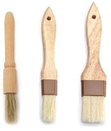 3Pcs Pastry Brushes, Wooden Cooking Brush with Boar Bristles and Wood Handle for Applying Oils Glazes Milk, Kitchen Baking Grilling Tools for Marinade Butter Oil Sauce