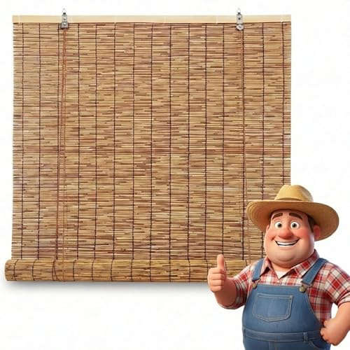 Tapparella Bamboo da Esterno, Tenda a Rullo in Bambù Naturale 50 60 80 90 100 120 150 180cm - Arelle per Balcone, Cannette Frangisole Privacy Su Misura(W100cm x H185cm)