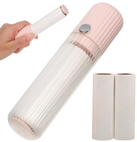 LABRIMP Rodillo Quitapelusas de Viaje Rosa Funda Protectora Transparente, Fácil de Usar y Portátil para Quitar Pelos de Mascotas y Pelusas en Ropa