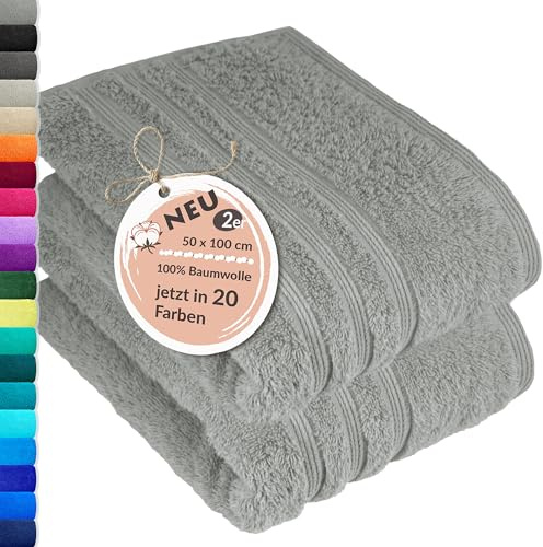 Lashuma Handtücher 50x100 cm 2er Set Grau - Stein, London Frottee Baumwollhandtücher Herren