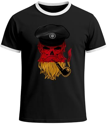 Herren WM-Shirt Captain Skull Deutschland Germany Fan-Shirt 2026 Totenkopf Retro Schwarz-Weiss L