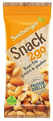 Seeberger Snack2go Nuss-Trio: Nuss-Kern-Mischung aus knackigen Mandeln, Erdnüssen und Cashewkernen - leckerer Begleiter in handlicher Größe - geröstet & gesalzen, vegan (12 x 50 g)